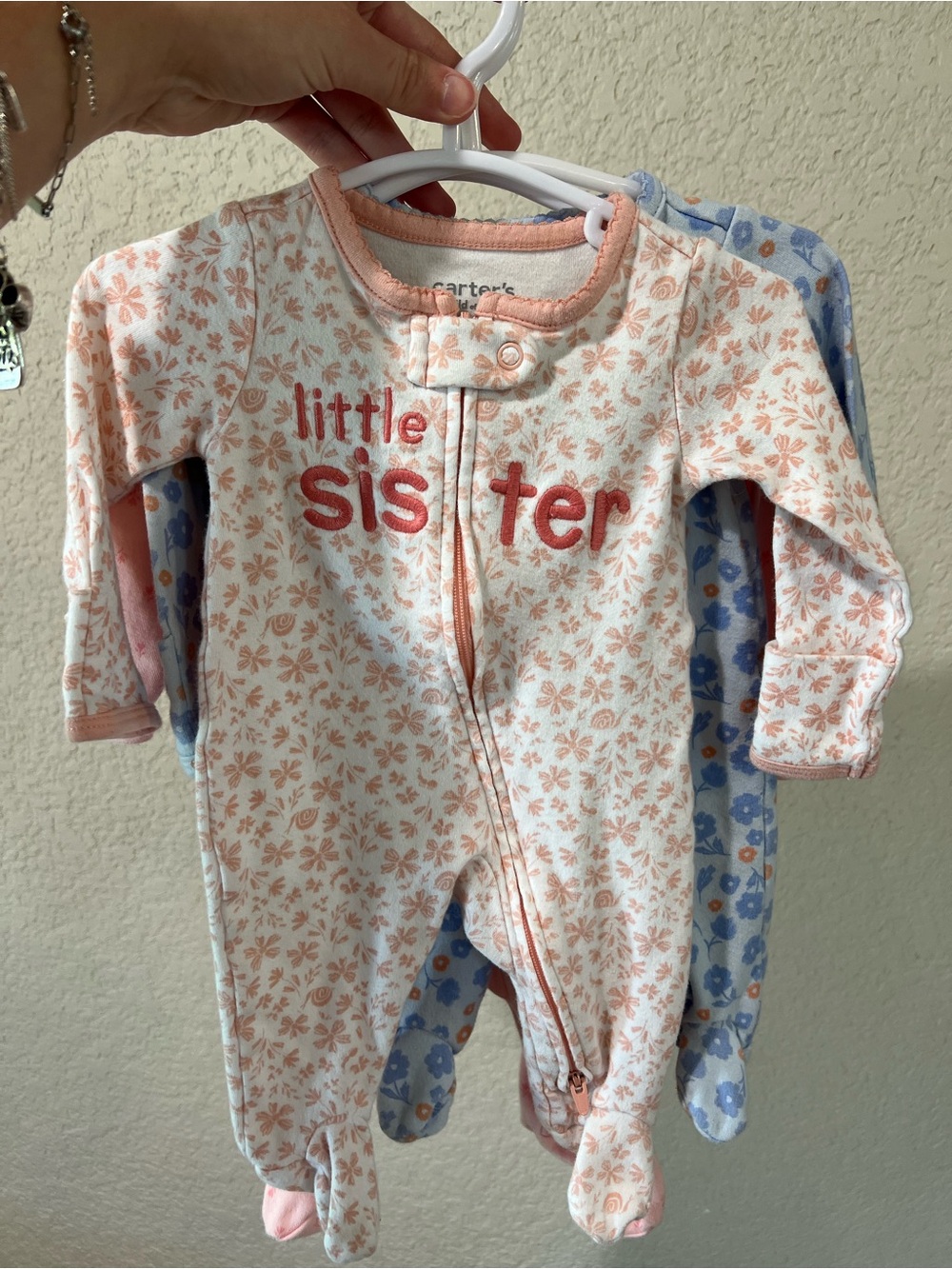 Carter's Peach Floral 'Little Sister' Footed One-Piece Pajamas